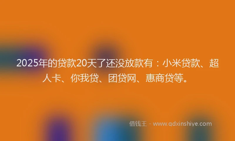 2025年的贷款20天了还没放款有：小米贷款、超人卡、你我贷、团贷网、惠商贷等。