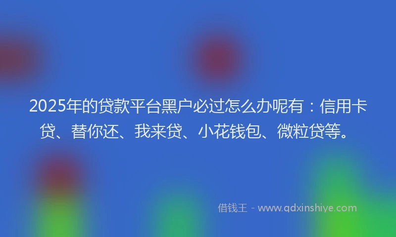 2025年的贷款平台黑户必过怎么办呢有：信用卡贷、替你还、我来贷、小花钱包、微粒贷等。