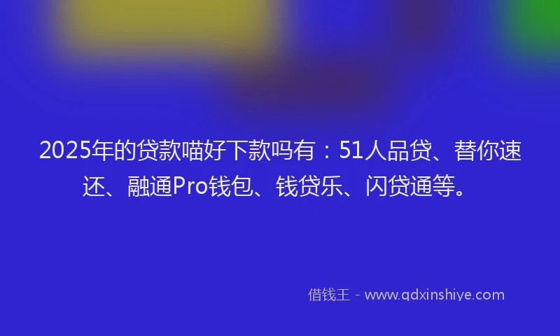 2025年的贷款喵好下款吗有：51人品贷、替你速还、融通Pro钱包、钱贷乐、闪贷通等。