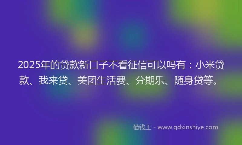 2025年的贷款新口子不看征信可以吗有：小米贷款、我来贷、美团生活费、分期乐、随身贷等。