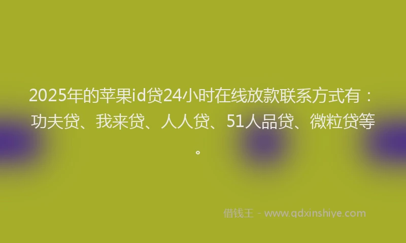 2025年的苹果id贷24小时在线放款联系方式有：功夫贷、我来贷、人人贷、51人品贷、微粒贷等。
