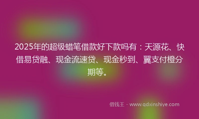 2025年的超级蜡笔借款好下款吗有：天源花、快借易贷融、现金流速贷、现金秒到、翼支付橙分期等。