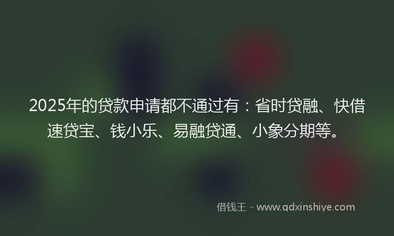 2025年的贷款申请都不通过有：省时贷融、快借速贷宝、钱小乐、易融贷通、小象分期等。