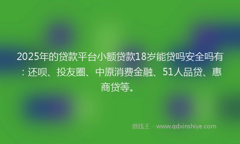 2025年的贷款平台小额贷款18岁能贷吗安全吗有：还呗、投友圈、中原消费金融、51人品贷、惠商贷等。