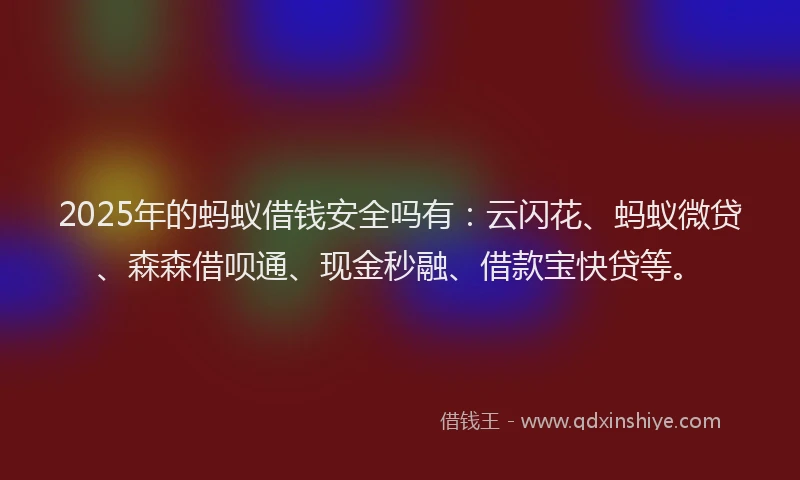2025年的蚂蚁借钱安全吗有：云闪花、蚂蚁微贷、森森借呗通、现金秒融、借款宝快贷等。
