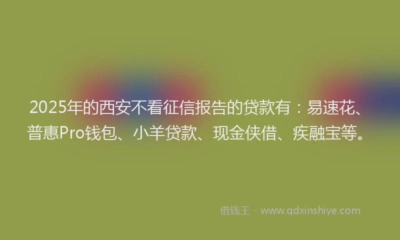 2025年的西安不看征信报告的贷款有：易速花、普惠Pro钱包、小羊贷款、现金侠借、疾融宝等。