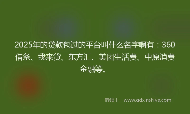 2025年的贷款包过的平台叫什么名字啊有：360借条、我来贷、东方汇、美团生活费、中原消费金融等。