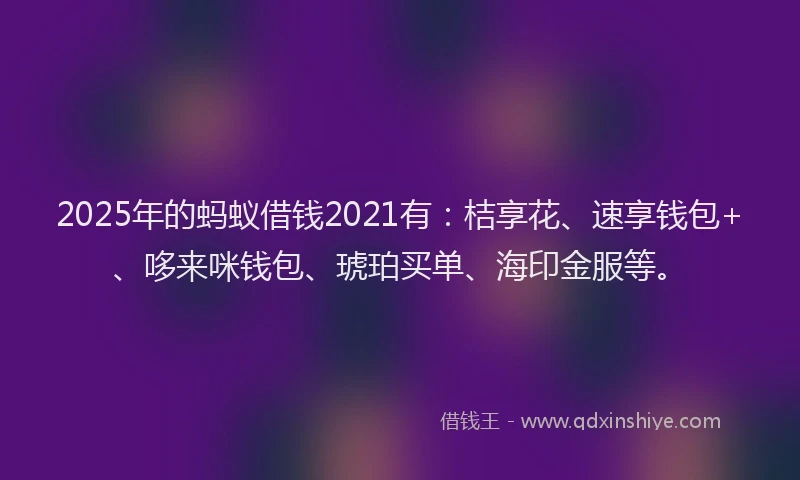 2025年的蚂蚁借钱2021有：桔享花、速享钱包+、哆来咪钱包、琥珀买单、海印金服等。