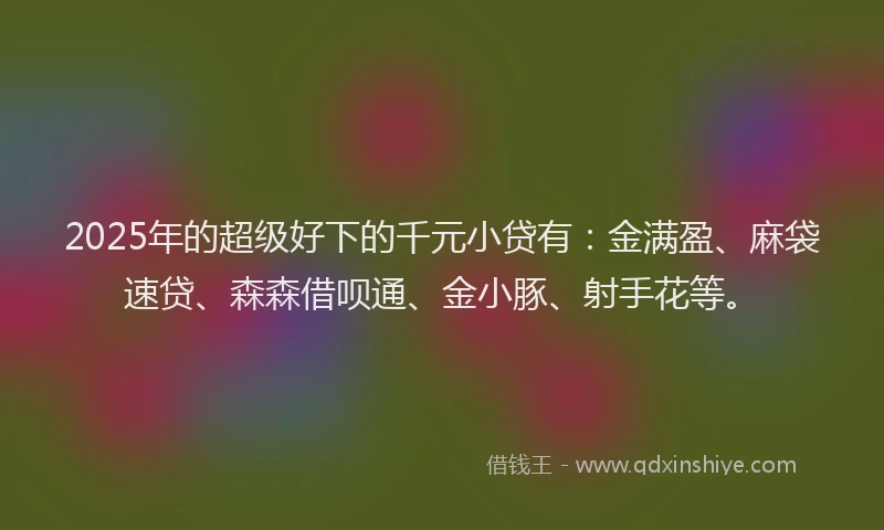 2025年的超级好下的千元小贷有：金满盈、麻袋速贷、森森借呗通、金小豚、射手花等。