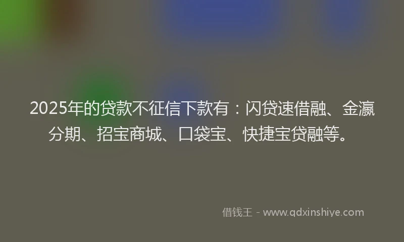 2025年的贷款不征信下款有：闪贷速借融、金瀛分期、招宝商城、口袋宝、快捷宝贷融等。