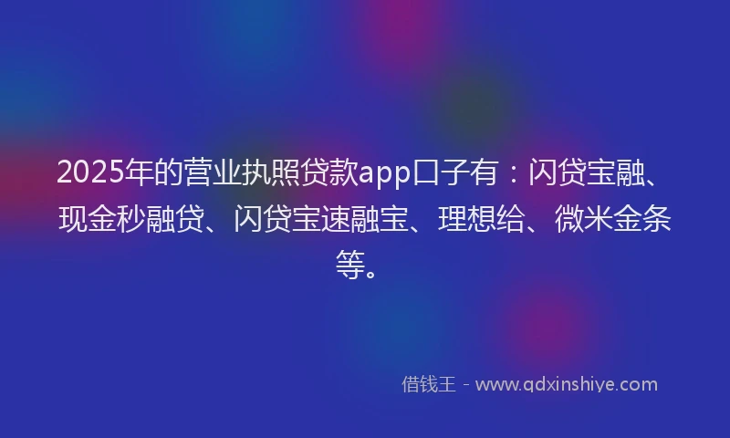 2025年的营业执照贷款app口子有：闪贷宝融、现金秒融贷、闪贷宝速融宝、理想给、微米金条等。