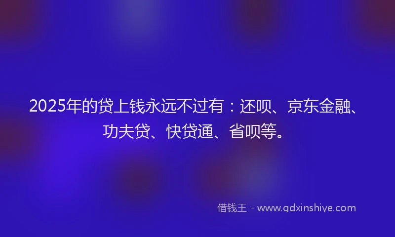 2025年的贷上钱永远不过有：还呗、京东金融、功夫贷、快贷通、省呗等。