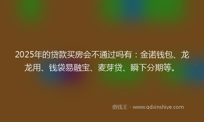 2025年的贷款买房会不通过吗有：金诺钱包、龙龙用、钱袋易融宝、麦芽贷、瞬下分期等。
