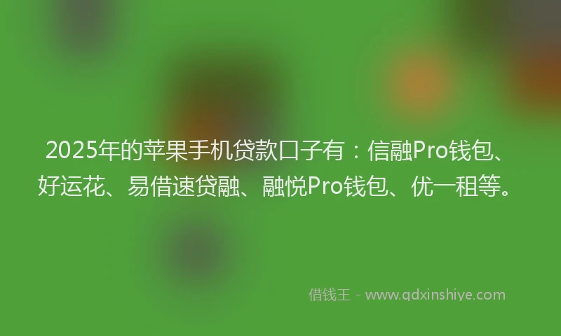 2025年的苹果手机贷款口子有：信融Pro钱包、好运花、易借速贷融、融悦Pro钱包、优一租等。