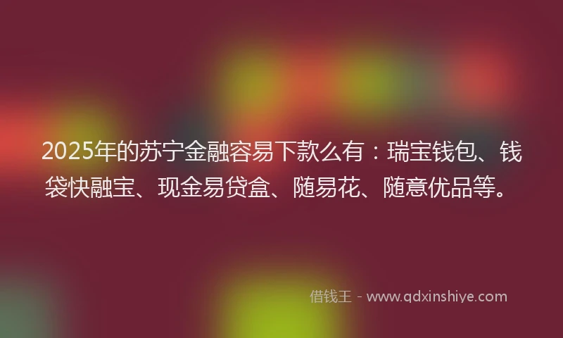 2025年的苏宁金融容易下款么有：瑞宝钱包、钱袋快融宝、现金易贷盒、随易花、随意优品等。