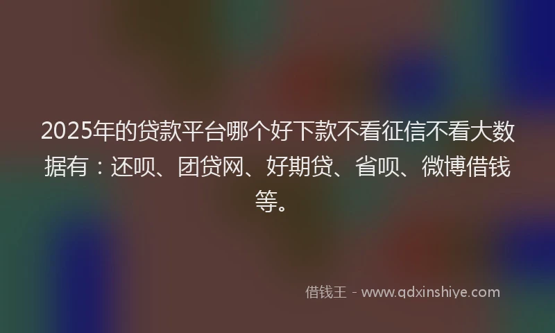 2025年的贷款平台哪个好下款不看征信不看大数据有：还呗、团贷网、好期贷、省呗、微博借钱等。