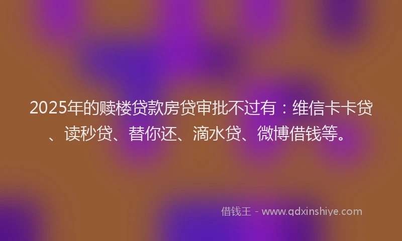 2025年的赎楼贷款房贷审批不过有：维信卡卡贷、读秒贷、替你还、滴水贷、微博借钱等。