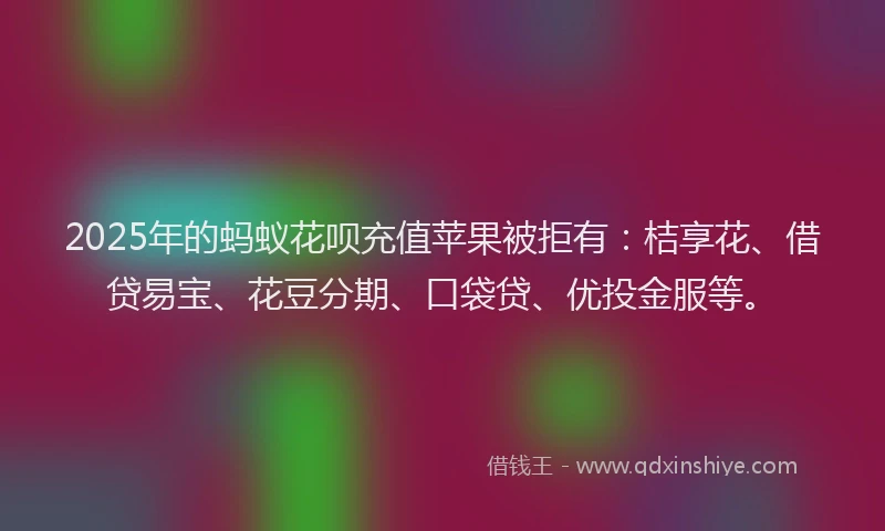 2025年的蚂蚁花呗充值苹果被拒有：桔享花、借贷易宝、花豆分期、口袋贷、优投金服等。
