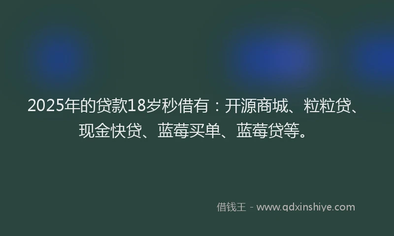 2025年的贷款18岁秒借有：开源商城、粒粒贷、现金快贷、蓝莓买单、蓝莓贷等。