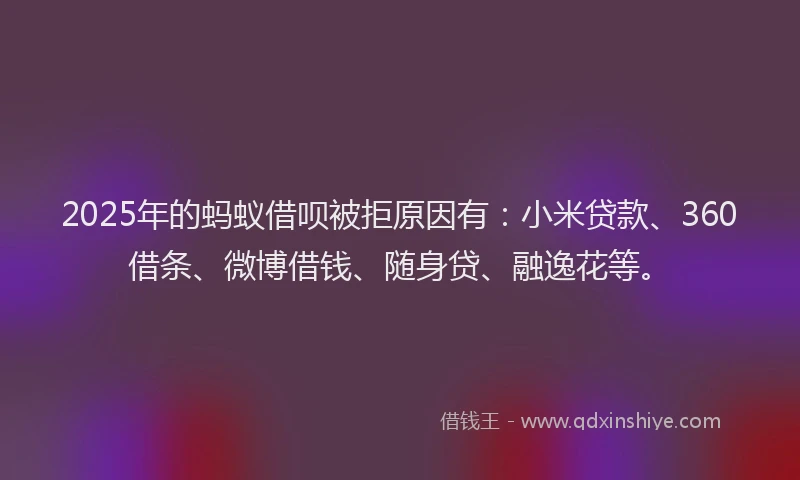 2025年的蚂蚁借呗被拒原因有：小米贷款、360借条、微博借钱、随身贷、融逸花等。