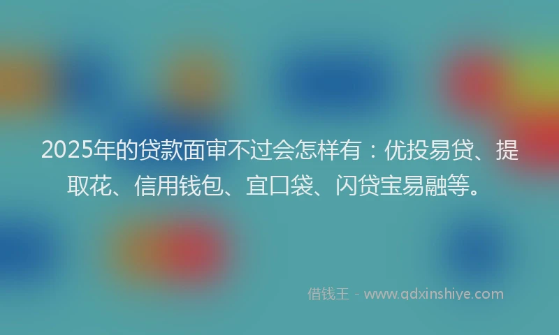 2025年的贷款面审不过会怎样有：优投易贷、提取花、信用钱包、宜口袋、闪贷宝易融等。