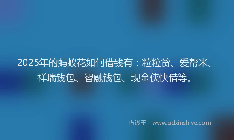 2025年的蚂蚁花如何借钱有：粒粒贷、爱帮米、祥瑞钱包、智融钱包、现金侠快借等。