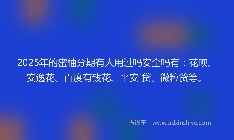 2025年的蜜柚分期有人用过吗安全吗有：花呗、安逸花、百度有钱花、平安i贷、微粒贷等。