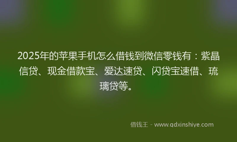 2025年的苹果手机怎么借钱到微信零钱有:紫晶信贷、现金借款宝、爱达速贷、闪贷宝速借、琉璃贷等。