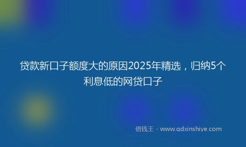 贷款新口子额度大的原因2025年精选，归纳5个利息低的网贷口子