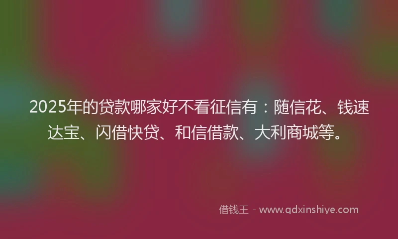 2025年的贷款哪家好不看征信有：随信花、钱速达宝、闪借快贷、和信借款、大利商城等。