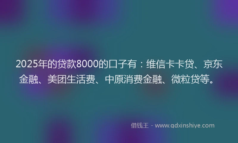 2025年的贷款8000的口子有：维信卡卡贷、京东金融、美团生活费、中原消费金融、微粒贷等。