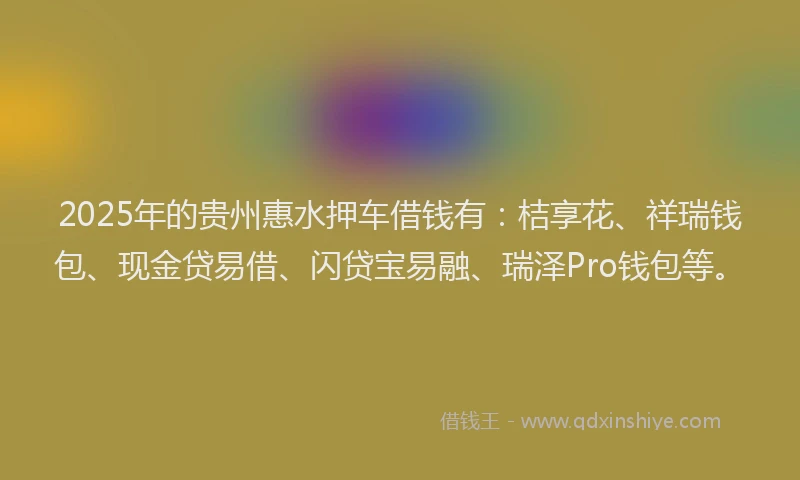 2025年的贵州惠水押车借钱有：桔享花、祥瑞钱包、现金贷易借、闪贷宝易融、瑞泽Pro钱包等。