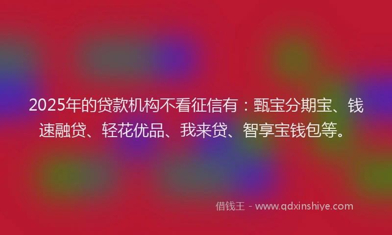 2025年的贷款机构不看征信有：甄宝分期宝、钱速融贷、轻花优品、我来贷、智享宝钱包等。