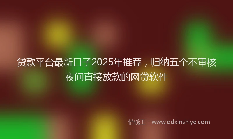 贷款平台最新口子2025年推荐，归纳五个不审核夜间直接放款的网贷软件