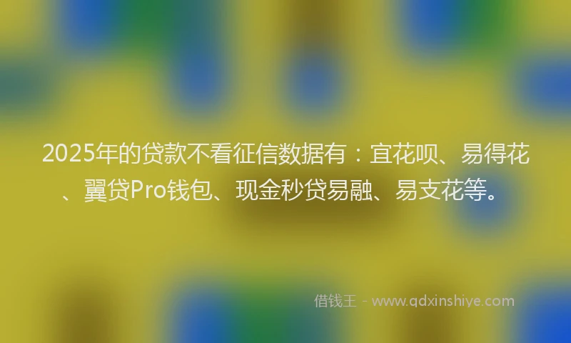 2025年的贷款不看征信数据有：宜花呗、易得花、翼贷Pro钱包、现金秒贷易融、易支花等。