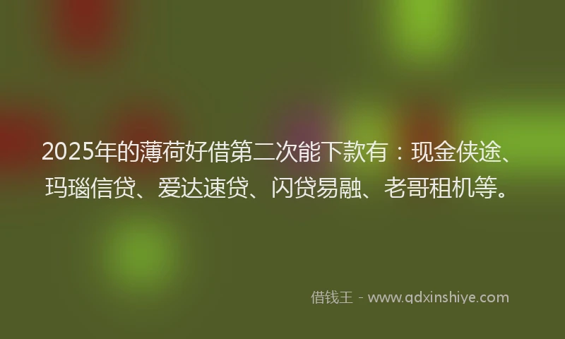 2025年的薄荷好借第二次能下款有：现金侠途、玛瑙信贷、爱达速贷、闪贷易融、老哥租机等。