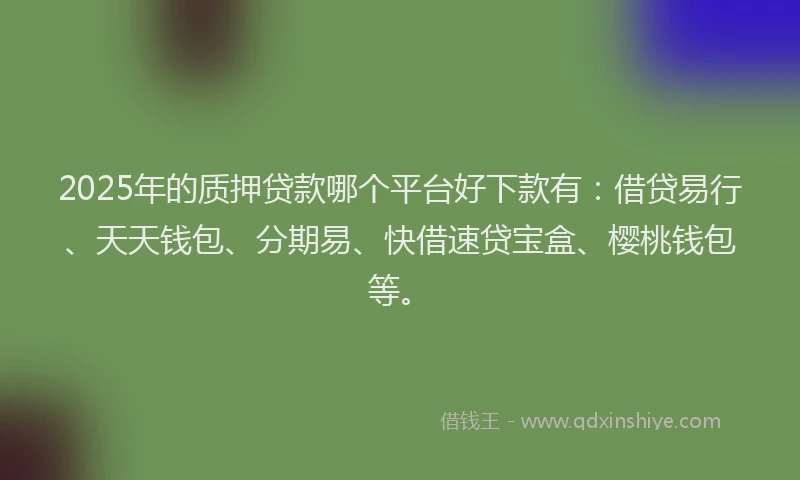 2025年的质押贷款哪个平台好下款有：借贷易行、天天钱包、分期易、快借速贷宝盒、樱桃钱包等。