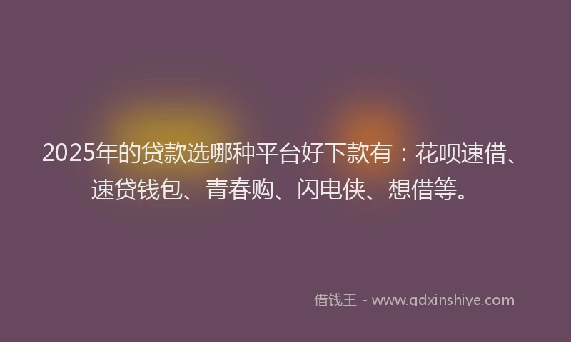 2025年的贷款选哪种平台好下款有：花呗速借、速贷钱包、青春购、闪电侠、想借等。