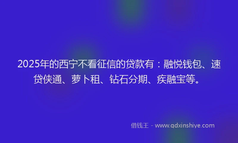 2025年的西宁不看征信的贷款有：融悦钱包、速贷侠通、萝卜租、钻石分期、疾融宝等。