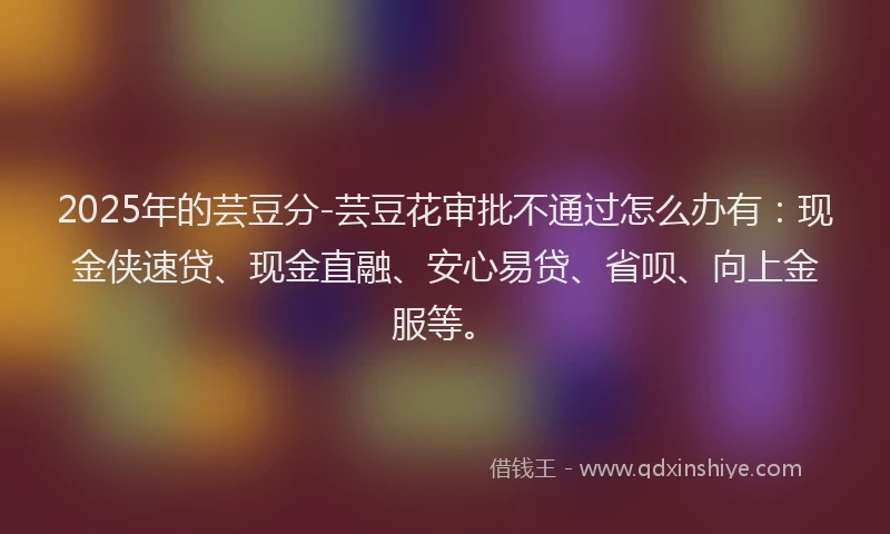 2025年的芸豆分-芸豆花审批不通过怎么办有：现金侠速贷、现金直融、安心易贷、省呗、向上金服等。