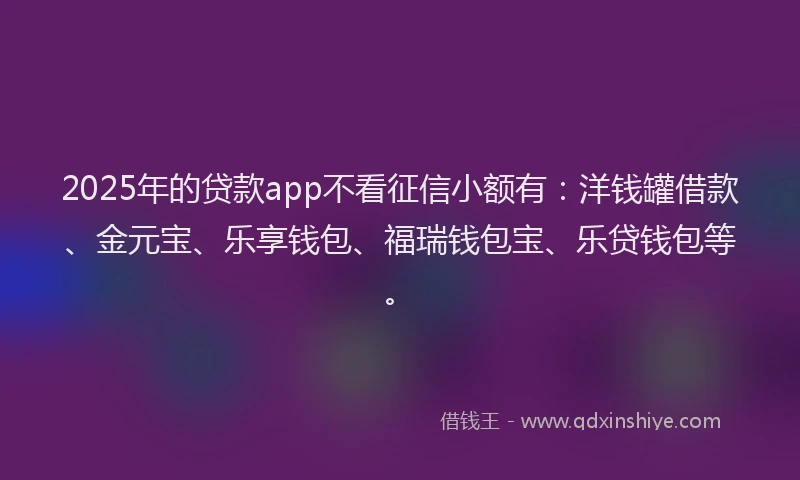 2025年的贷款app不看征信小额有：洋钱罐借款、金元宝、乐享钱包、福瑞钱包宝、乐贷钱包等。