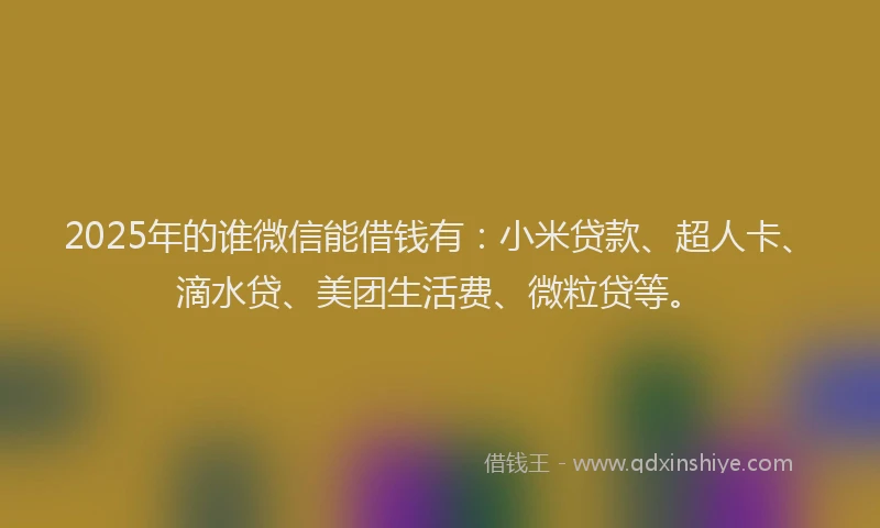2025年的谁微信能借钱有：小米贷款、超人卡、滴水贷、美团生活费、微粒贷等。