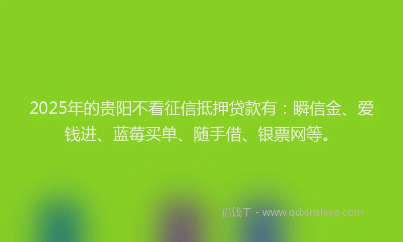 2025年的贵阳不看征信抵押贷款有：瞬信金、爱钱进、蓝莓买单、随手借、银票网等。