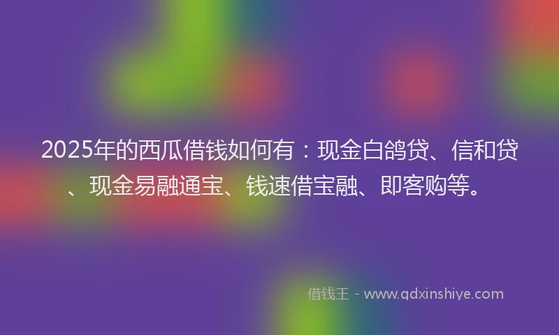 2025年的西瓜借钱如何有：现金白鸽贷、信和贷、现金易融通宝、钱速借宝融、即客购等。