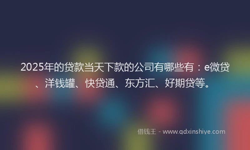 2025年的贷款当天下款的公司有哪些有：e微贷、洋钱罐、快贷通、东方汇、好期贷等。