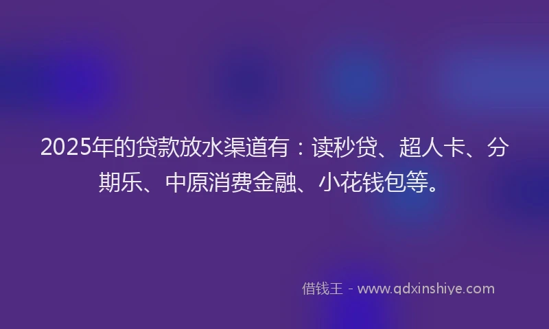 2025年的贷款放水渠道有：读秒贷、超人卡、分期乐、中原消费金融、小花钱包等。