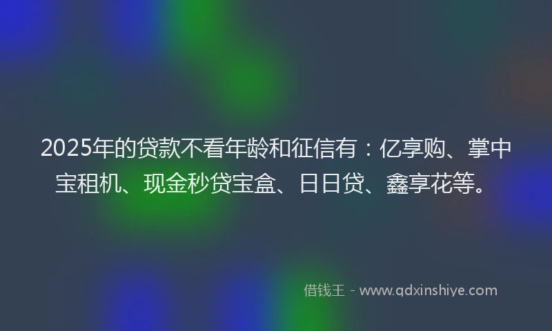 2025年的贷款不看年龄和征信有：亿享购、掌中宝租机、现金秒贷宝盒、日日贷、鑫享花等。