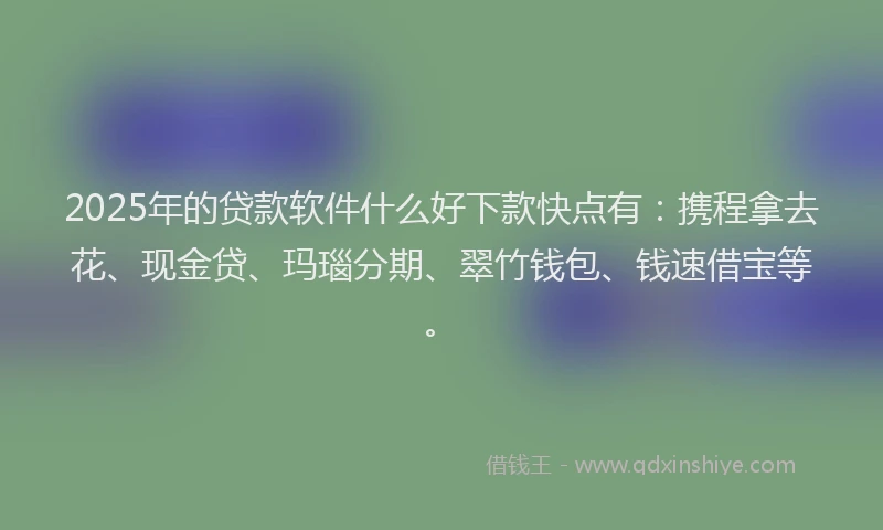 2025年的贷款软件什么好下款快点有：携程拿去花、现金贷、玛瑙分期、翠竹钱包、钱速借宝等。