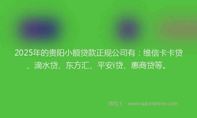 2025年的贵阳小额贷款正规公司有：维信卡卡贷、滴水贷、东方汇、平安i贷、惠商贷等。