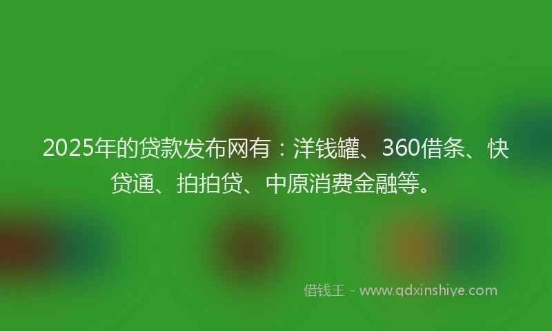 2025年的贷款发布网有：洋钱罐、360借条、快贷通、拍拍贷、中原消费金融等。